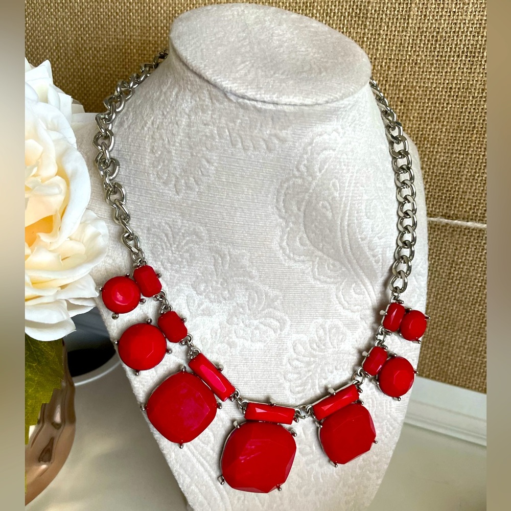 Silver Tone Red Beaded Special Ocassion Necklace